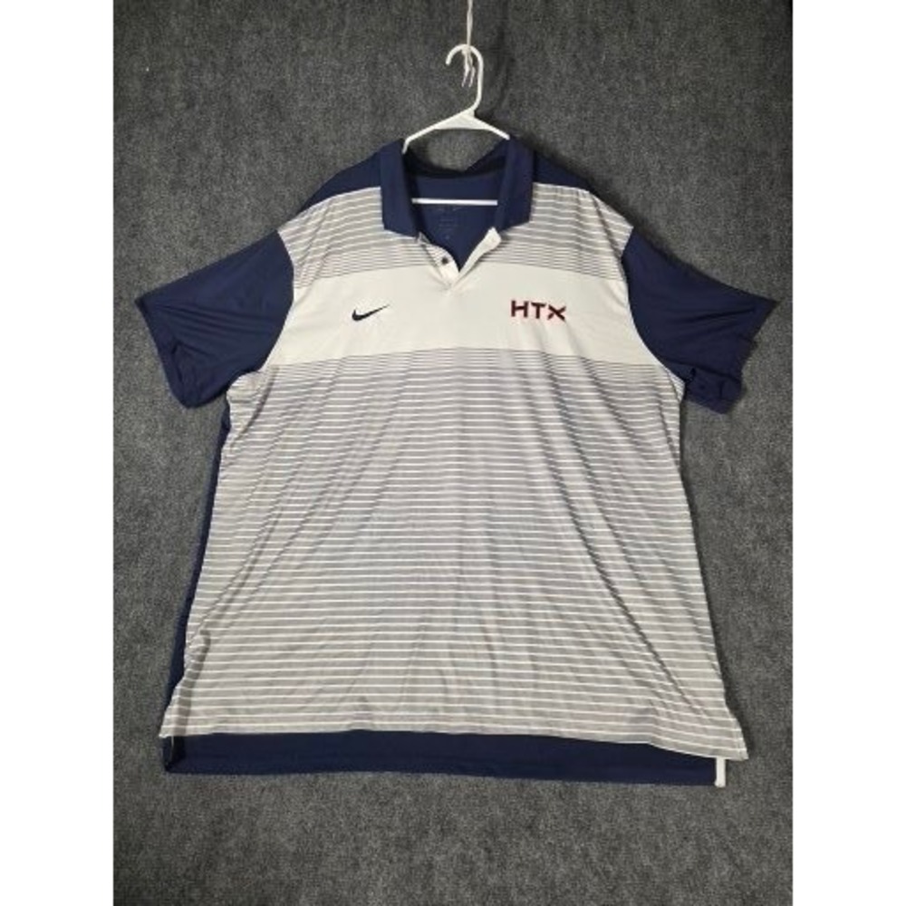 Nike Dri-FIT HTX Polo Mens 3XL Navy Blue White Striped Houston Baseball Shirt